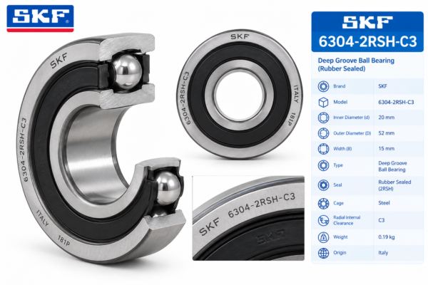 بلبرینگ شیار عمیق دو طرف لاستیک SKF 6304.2RSHC3 ساخت ایتالیا